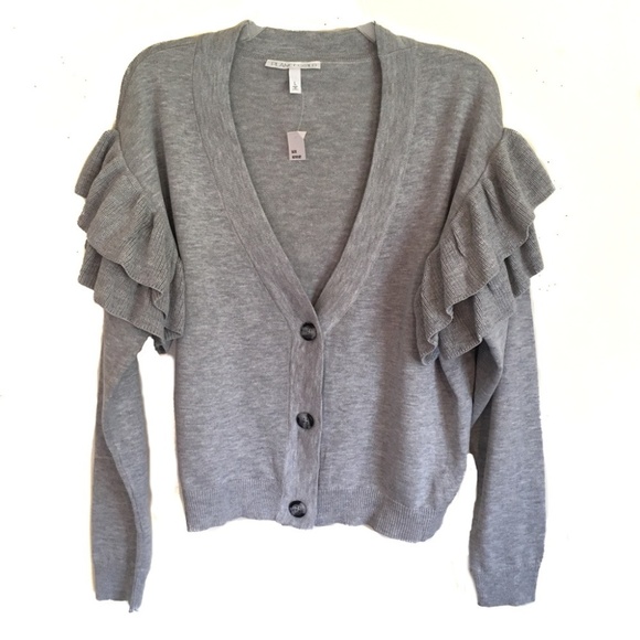 Planet Gold Sweaters - Planet Gold Gray Cardigan Sweater Ruffle Sleeve L